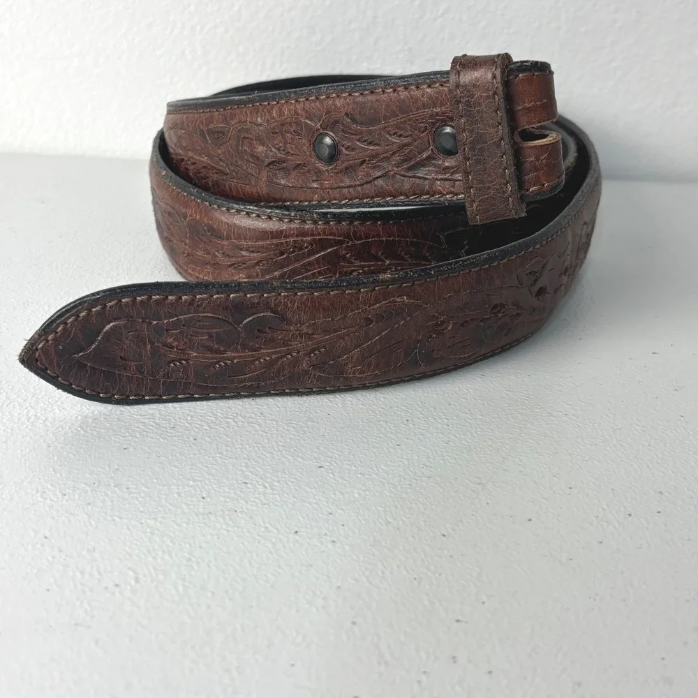 Vogt Vintage Hand Tooled American Bison Brown Leather Western Belt  Size 40